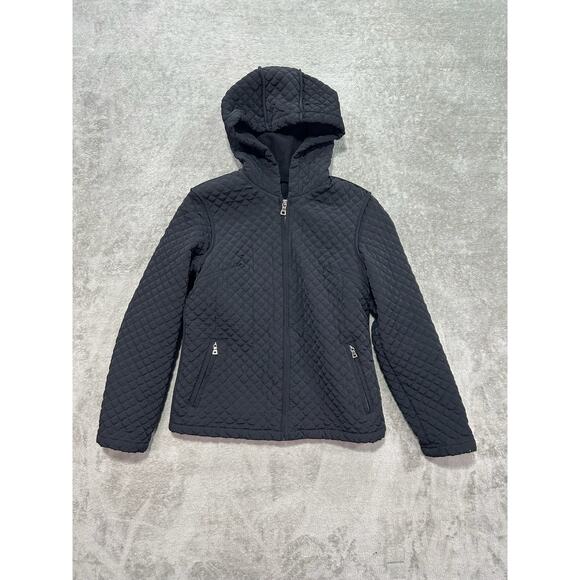 Esprit Jacket Womens Small Black Quilted Hooded Fleece Lined Coat Pockets - Picture 1 of 9
